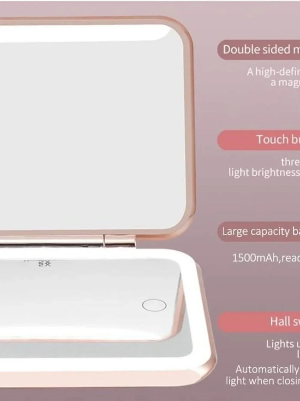 Jenni V Rose Gold LED Lighted Compact Mirror 5X Magnifying Power Bank